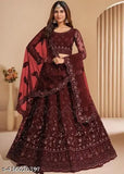 Embroidered net lehenga set, free size with intricate embroidery on skirt, blouse, and dupatta, Indian origin