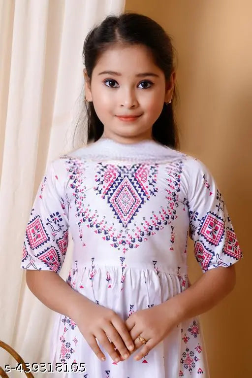 Indian printed cotton kurti set with plazzo, A-line pyjamas for summer party wear in girls sizes 1-2yrs to 9-10yrs