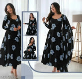 Georgette designer anarkali gown with dupatta, printed long sleeves, festival wear