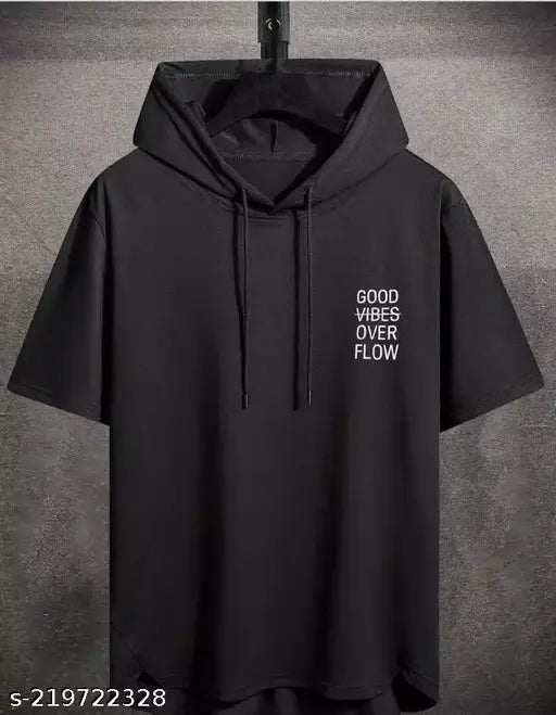 Men's cotton blend hooded T-shirts, short sleeves, printed design, sizes S and XXL