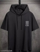 Men's cotton blend hooded T-shirts, short sleeves, printed design, sizes S and XXL