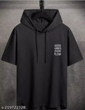 Men's cotton blend hooded T-shirts, short sleeves, printed design, sizes S and XXL