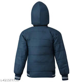 Extra warm waterproof polyester bomber jacket for boys - solid pattern, hooded design, perfect for family gatherings