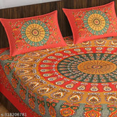 Red Mirchi King Size Double Bed Sheet, 100x90 inches Rajasthani Jaipuri floral cotton