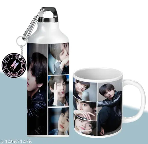 Multicolor BTS sipper, mug, and keychain gift set - aluminum, microwave safe, 350ml capacity, ideal for various occasions