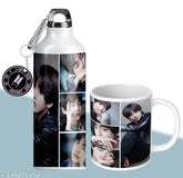 Multicolor BTS sipper, mug, and keychain gift set - aluminum, microwave safe, 350ml capacity, ideal for various occasions