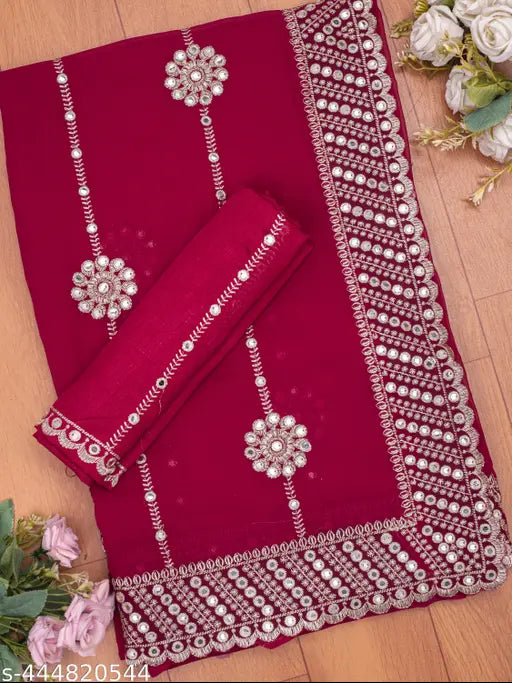 Bright Georgette 9mm Sequinned Embroidered Zari Work CPallu Saree, Indian partywear saree with separate satin blouse