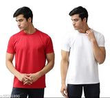 Multicolor dryfit micropolyester active performance sports t-shirt pack of 2, red and white, Indian brand for men's round neck half sleeve top with superior moisture-wicking technology