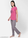 Cotton Lyra women's printed night suit top & pyjama set, short sleeves patterned net, high-quality Indian product