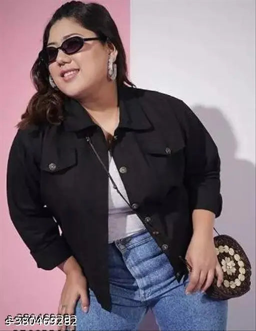 Trendy XXL denim long sleeve jacket for women, solid blue indian denim wear