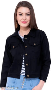Denim waistcoat for women, solid net, long sleeves, size S-XL. Comfy ravishing jacket on hanger