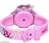 Trendy pink silicon & multicolor kitty cartoon musical & disco light digital watch for kids, ideal for unisex outfits. Made in India