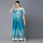 Stylish satin women's kaftan with floral print, suitable for beach wear and bikini cover-up. Indian-made, high-quality georgette fabric ensures comfort all day long