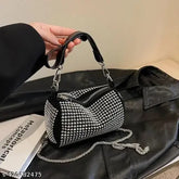 Silver synthetic rhinestone embellished crossbody bag for women, perfect for summer trends