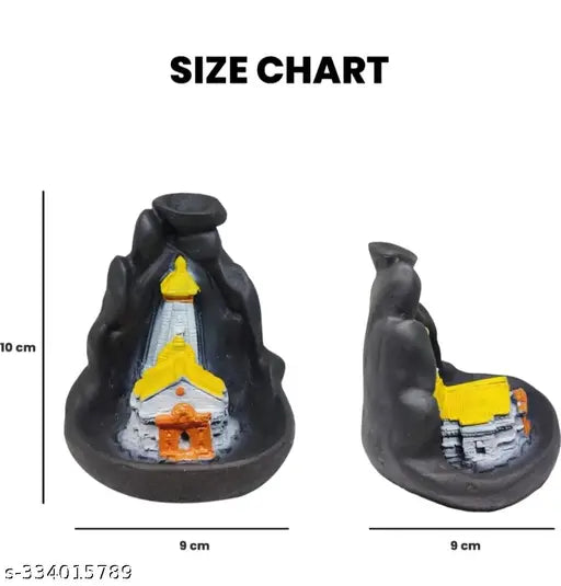 Resin Adi Shankara Baba Kedarnath Dham Mandir, smoke-free backflow cones for incense, Indian spiritual decor item (10cm L x 10cm W x 10cm H)