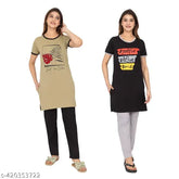 Pure cotton printed payjama set combo, HUSAN women's night suit set in short sleeves, perfect for home lounge wear, pack of 2, Indian origin