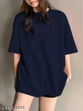 Cotton oversized t-shirt, plus size, solid color, three-quarter sleeves for women's comfort wear