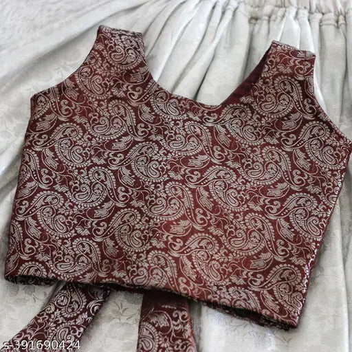 Brown & white sleeveless Lehenga Choli for baby girl in Aari Work Stitch, cotton fabric. Traditional Indian dress with paisley top and floral skirt