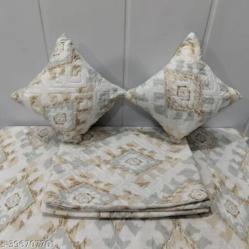 Premium soft feel multicolor Glace Cotton bedsheet set (1King size + 2 embroidered pillow covers + 2 cushion covers), heavy quality with filler. Ideal for adult's AC room, botanical print