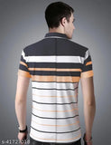 Cotton striped short sleeve EyeBogler Men's T-shirt, unique "Cut-Panel" design, brand new item from India
