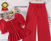 Stylish crepe jumpsuit with puff sleeves, India-made fashion piece for women's night out or smart casual events