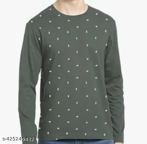 Men's full sleeve cotton t-shirt, long sleeves, printed pattern on dark blue background