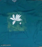 Green cotton printed women's night t-shirt and pyjama set, elegant design, round neck, comfortable fit