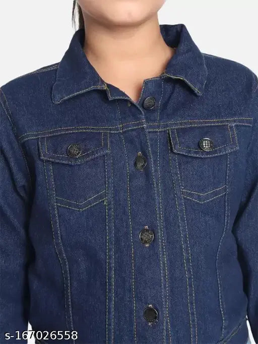 Denim dyed/washed girls jacket & coat for ages 5-8 years, long sleeves and agile stylish design