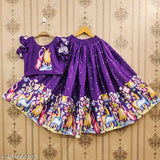 Satin quirky print lehenga choli crop top for kids aged 1-12, readymade Indian clothing for baby girls