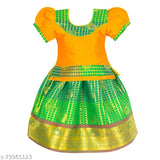 Embellished Chanderi Silk Lehenga Choli with waist belt, Indian ethnic wear for girls aged 0-7 years