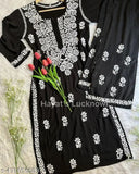 Black Chikankari rayon kurta set with embroidered palazzos, 14kg, various sizes available
