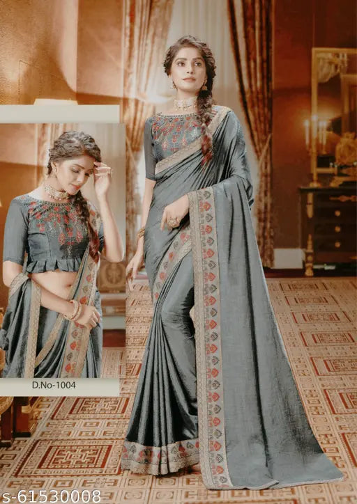 New vichitra silk saree in red and jacquard border, embellished blouse for women, Indian origin