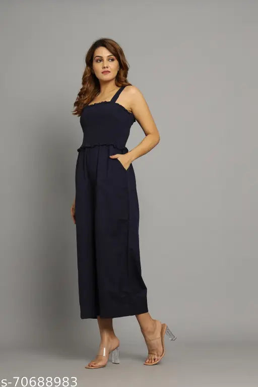 Solid color rayon party jumpsuit for women, sleeveless and vibrant, available in sizes S-XL