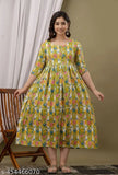 Yellow ikat print maternity kurti/gown (cotton), adjustable back robe, feeding access with concealed zipper - Indian made maternity dress with 3/4 sleeves, suitable for pre & post-maternity wear in sizes S-XXXL