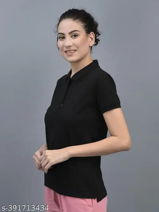 Black cotton-blend polo t-shirts (pack of 3) - Dollar Women's Athleisure, India