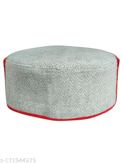 Striped wool Himachali cap for women - traditional festive wear, embroidered detailing
