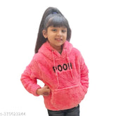 Faux fur, self-designed hoodie sweatshirt for kids girls, polyester material, winter wear, pink color