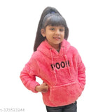Faux fur, self-designed hoodie sweatshirt for kids girls, polyester material, winter wear, pink color