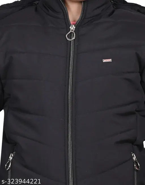 Blue cotton kids bomber jacket, regular fit, detachable hood, functional pockets for winter wear