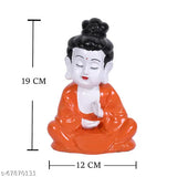 Orange poly resin Buddha statue: 12 cm tall, handcrafted by THE RICH PARI for home or office decor