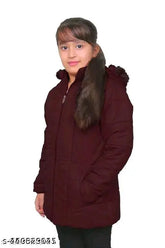 Maroon nylon baby girl's winter jacket, solid pattern for 18-24 Months to 4-5 Years