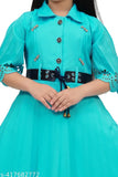 Acrylic three-quarter sleeve party dress for girls, Nayra Style, solid pattern, sizes 3-4, 4-5, 5-6, 6-7, 7-8, 8-9, 9-10, 10-11, 11-12, 12-13, 13-14 years (India)