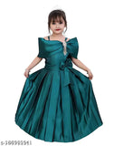 Green silk pleated western party dress for girls by Rahima Garments, perfect for special occasions