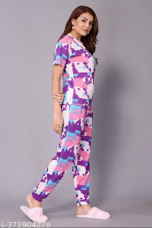 Multicolor cotton women's t-shirt pyjamas nightdress, attractive and dyed/washed net pattern