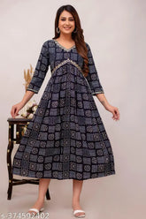 Rayon printed Anarkali Kurta in various sizes (S-50), Indian traditional women's clothing with three-quarter sleeves