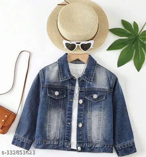 Blue and white printed unicorn denim kids' jacket, size 2-3 years or 4-5 years from India