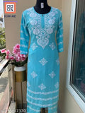 Embroidered rayon kurta plazzo set with three-quarter sleeves, best Chikankari work on net background. India origin, sizes M-6XL available