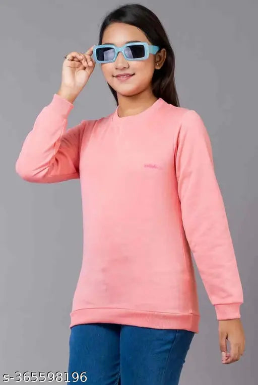 Wool pumpkin pie girls sweatshirt, winter wear for kids aged 8-14 years, solid design on display