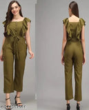 Trending purple-olive poly crepe jumpsuit set with printed net pattern, versatile clothing for women, India origin