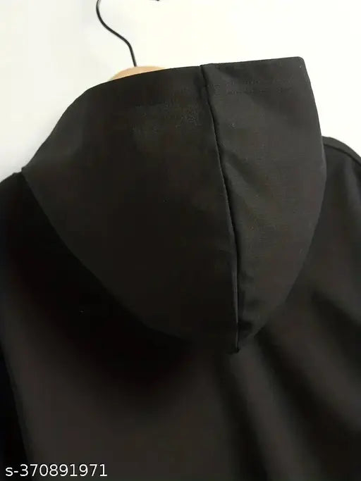 Black cotton blend kids hoodie for winter, perfect for boys and girls, printed design on long sleeves